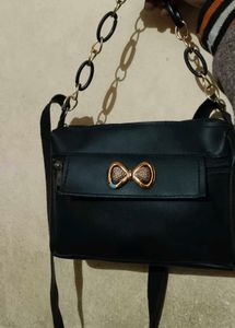 Black Shoulder Bag with Chain Detail
