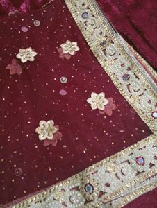 Royal Maroon Khada Dupatta Heavy Pearl &amp; Zari Work