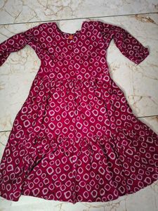 Vibrant Pink Ikat Print Tiered Kurti