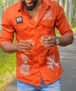 Men's Orange Graphic Print Shirt