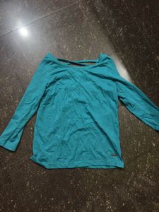 Roadster Teal Long Sleeve Lattice Back Top