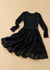 BLACK FLORAL LACE DRESS WITH LONG SLEEVES