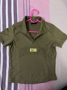 Westside Olive Green Cropped Collared Top
