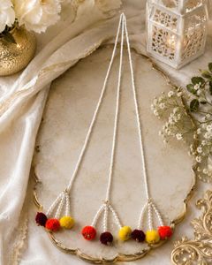 Boho Beaded Maang Tikka with Pom Poms