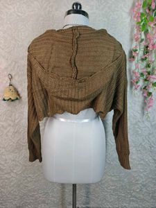 Cropped Knit Hoodie