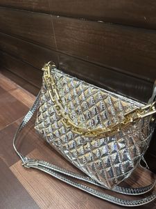 Chic Quilted Silver Shoulder Bag