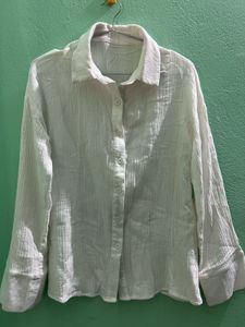 White Textured Button-Up Shirt
