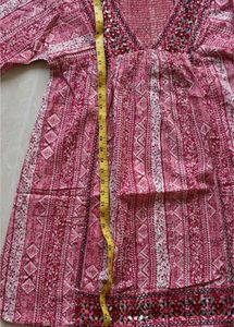 Boho Pink Printed Tunic with Embellishments