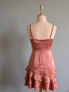 newme satin beautiful ruffle peach dress for par