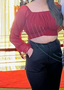Chic Red Swiss Dot Crop Top