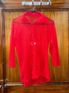 🌸Red Mesh Button-Up Top