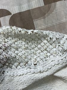 Cream Lace Trim Textured Top