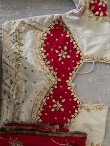 Embellished Red &amp; White  Blouse &amp; duppata