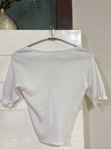 White Ruched V-Neck Top