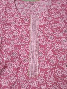 Pink Embroidered Cotton Kurta