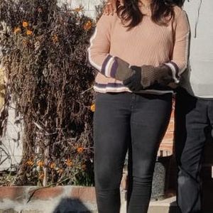 Cozy Knit Sweater with Striped Cuffs