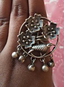 silver brass Vintage Floral &amp; Bird ring