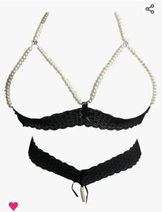 Clovia Panty for Women Lace and Pearl Black
