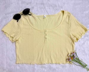 Chic Yellow Cropped Ribbed Top