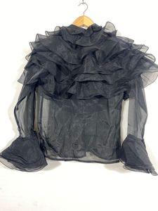 Women Black Ruffles Style Top