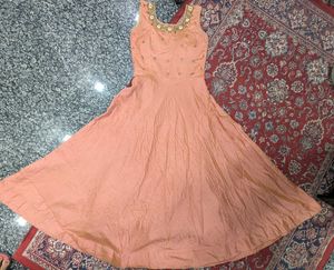 Elegant Peach &amp; Gold Ethnic Gown