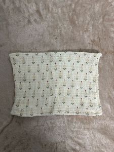 Cream Candle Print Smocked Tube Top