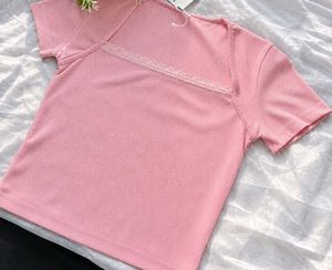 Cute Pink Ribbed Lace Trim Top Littlebox