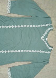 Elegant Sea Green Suit with White Floral Lace