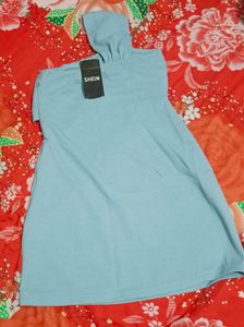 Shein Light Blue One Shoulder Knot Dress