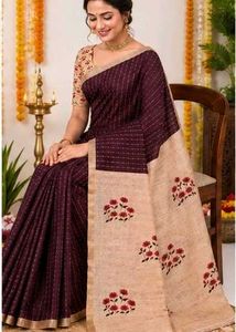New soft linen cotton saree Brown