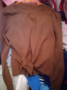 Brown Tie-Front Long Sleeve Top