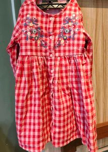 Red Riding Embroidery Woven Dress With