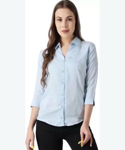 Light Blue Collared Three-Quarter Sleeve Shirt