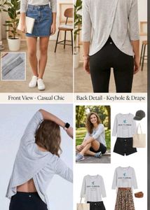 Gray Long Sleeve Open Back Top