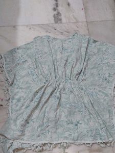 Light Blue Floral Kaftan Top
