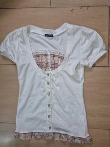 Cute Plaid Layered Short Sleeve Top