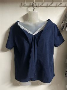 Navy Blue Lace Trim Top