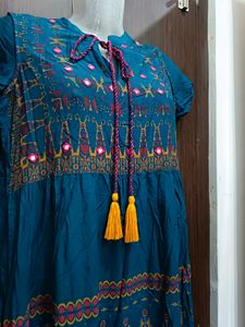 Festives Embroidered Teal Midi Dress