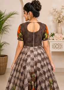 Beautiful brown floral long frock ♥️