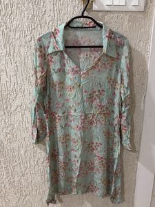 Light Blue Floral Print Kurta size L