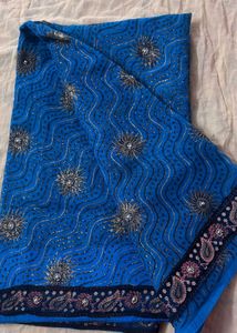 Vibrant Blue Embroidered Saree
