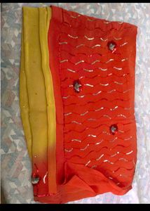 Red &amp; Yellow Embellished Saree