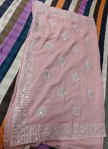 Beautiful Pink mirror Saree with  stitch Blouse