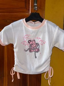 Cute Graphic Print Ruched Crop Top