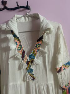 bohemian Embroidered White Tassel Dress