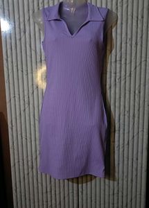 Chic Ribbed Collar Mini Dress