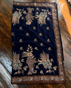 Navy Blue Saree with Embroidered Designer blouse