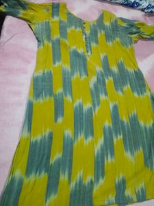 Yellow &amp; Grey Ikat Print Kurta