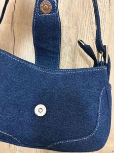 Denim Shoulder Bag with Buckle