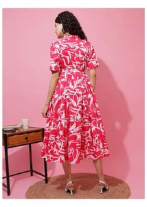 Stylish Pink &amp; White Floral Print Dress